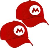 2x stuks feestpetten Mario / loodgieter rood voor jongens en meisjes - verkleed petten / carnaval petten