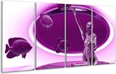 GroepArt - Glasschilderij - Vis - Paars, Wit - 160x80cm 4Luik - Foto Op Glas - Geen Acrylglas Schilderij - 6000+ Glasschilderijen Collectie - Wanddecoratie