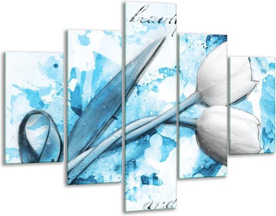 Peinture sur verre Tulipes, Fleurs | Bleu blanc | 100x70cm 5Liège | Tirage photo sur verre |  F007052