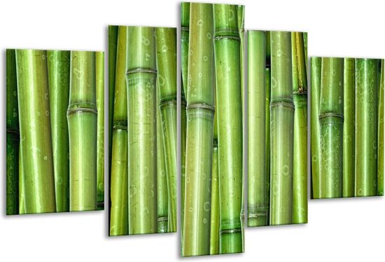 Glasschilderij Bambus, Natuur - Groen - 170x100cm 5Luik - Foto Op Glas - Geen Acrylglas Schilderij - 6000+ Glasschilderijen Collectie - Wanddecoratie