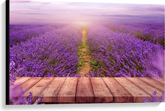 Canvas  - Uitzicht over Lavendel Veld - 90x60cm Foto op Canvas Schilderij (Wanddecoratie op Canvas)