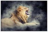 Grommende Leeuw in rook - Foto op Akoestisch paneel - 150 x 100 cm