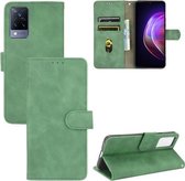 Voor vivo V21 Effen Kleur Huid Voelen Magnetische Gesp Horizontale Flip Kalf Textuur PU Lederen Case met Houder & Kaartsleuven & Portemonnee (Groen)