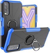 Voor vivo Y20 Armor Bear schokbestendige pc + TPU-beschermhoes met ringhouder (blauw)