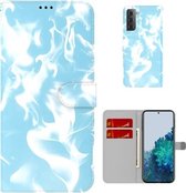 Voor Samsung Galaxy S21 FE Cloud Fog Pattern Horizontal Flip Leather Case met houder & kaartsleuf & portemonnee (hemelsblauw)