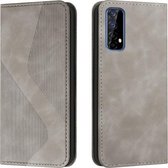 Voor OPPO Realme 7 Skin Feel Magnetic S-type Effen Kleur Horizontale Flip Lederen Case met Houder & Kaartsleuf & Portemonnee (Grijs)