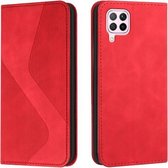 Voor Huawei P40 lite Skin Feel Magnetisch S-type Effen Kleur Horizontale Flip Lederen Case met Houder & Kaartsleuf & Portemonnee (Rood)