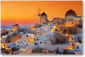 Oia bij zonsondergang, Santorini Griekenland - 90x60 Canvas Liggend - Besteposter