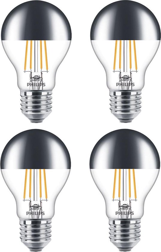 steeg analyseren Hilarisch 4 stuks Philips LED kopspiegellamp zilver E27 7.2W 650lm 2700K dimbaar A60  | bol.com
