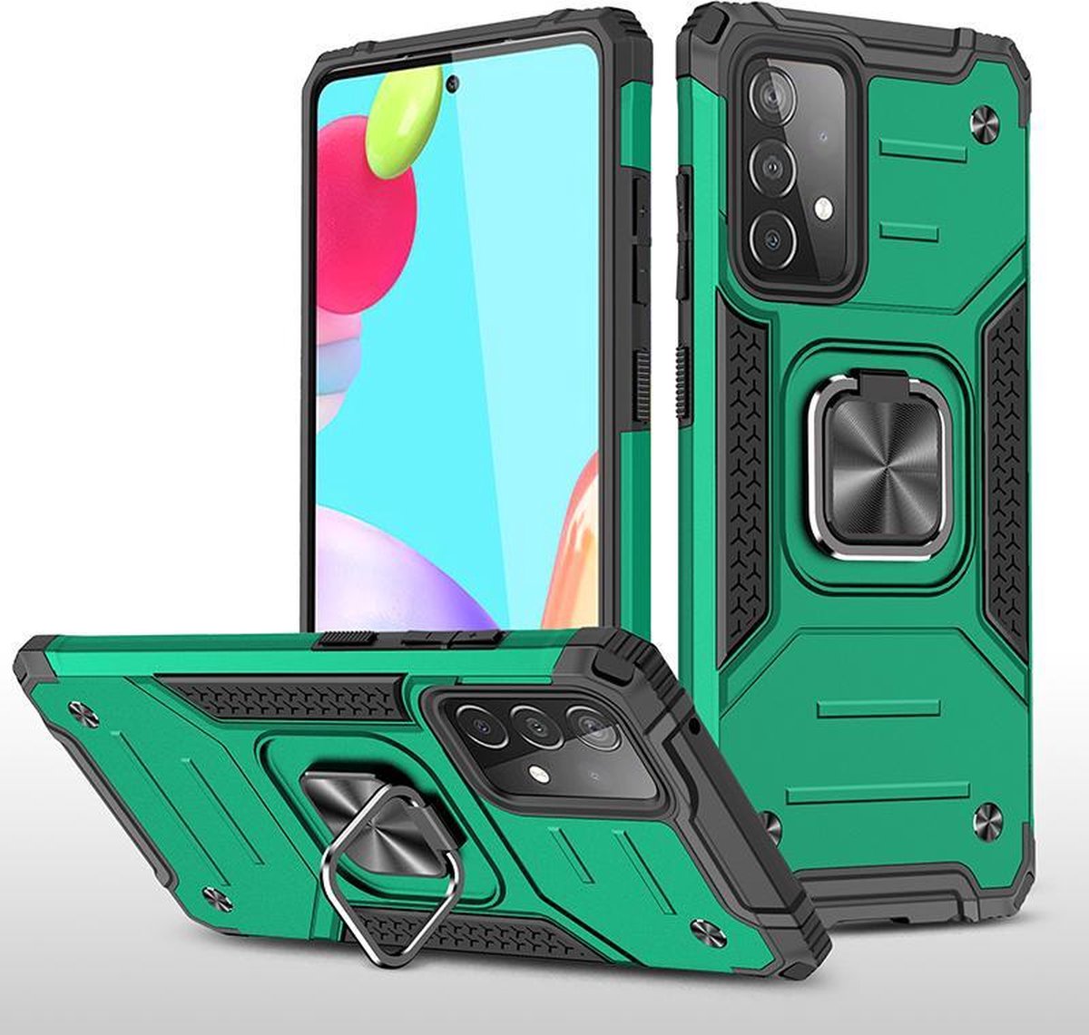 Samsung A52 Hoesje Heavy Duty Armor Hoesje Groen Galaxy A52 5g Case Kickstand Ring