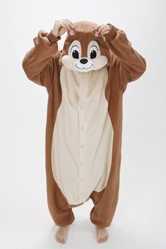 KIMU Onesie Knabbel & Babbel Pak Eekhoorn Kostuum - Maat XL-XXL - Eekhoornpak Jumpsuit Huispak XXXL 3XL Volwassenen Dames Heren Overall Fleece Festival