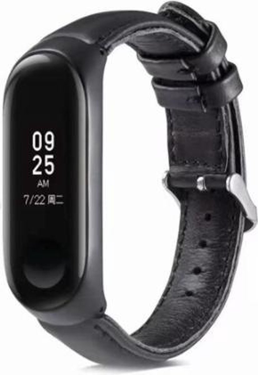 Strap-it Leren bandje - geschikt voor Xiaomi Mi Band 5 / Mi Band 6 - zwart