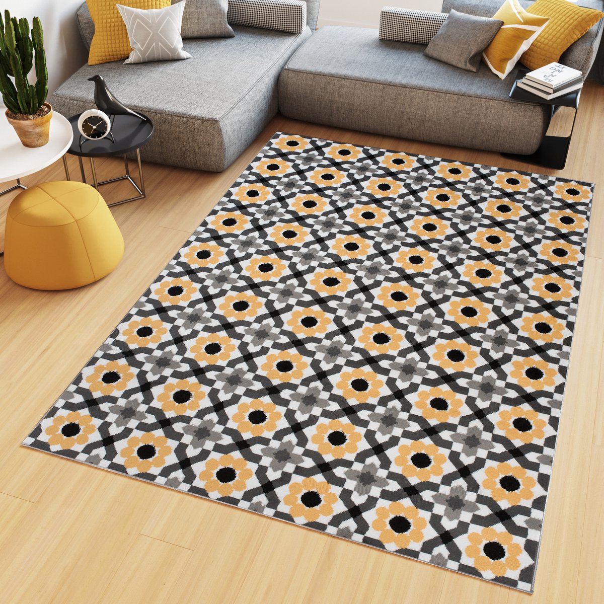 Tapiso Maya Vloerkleed Geel Slaapkamer Gebloemd Tapijten Maat- 250x300