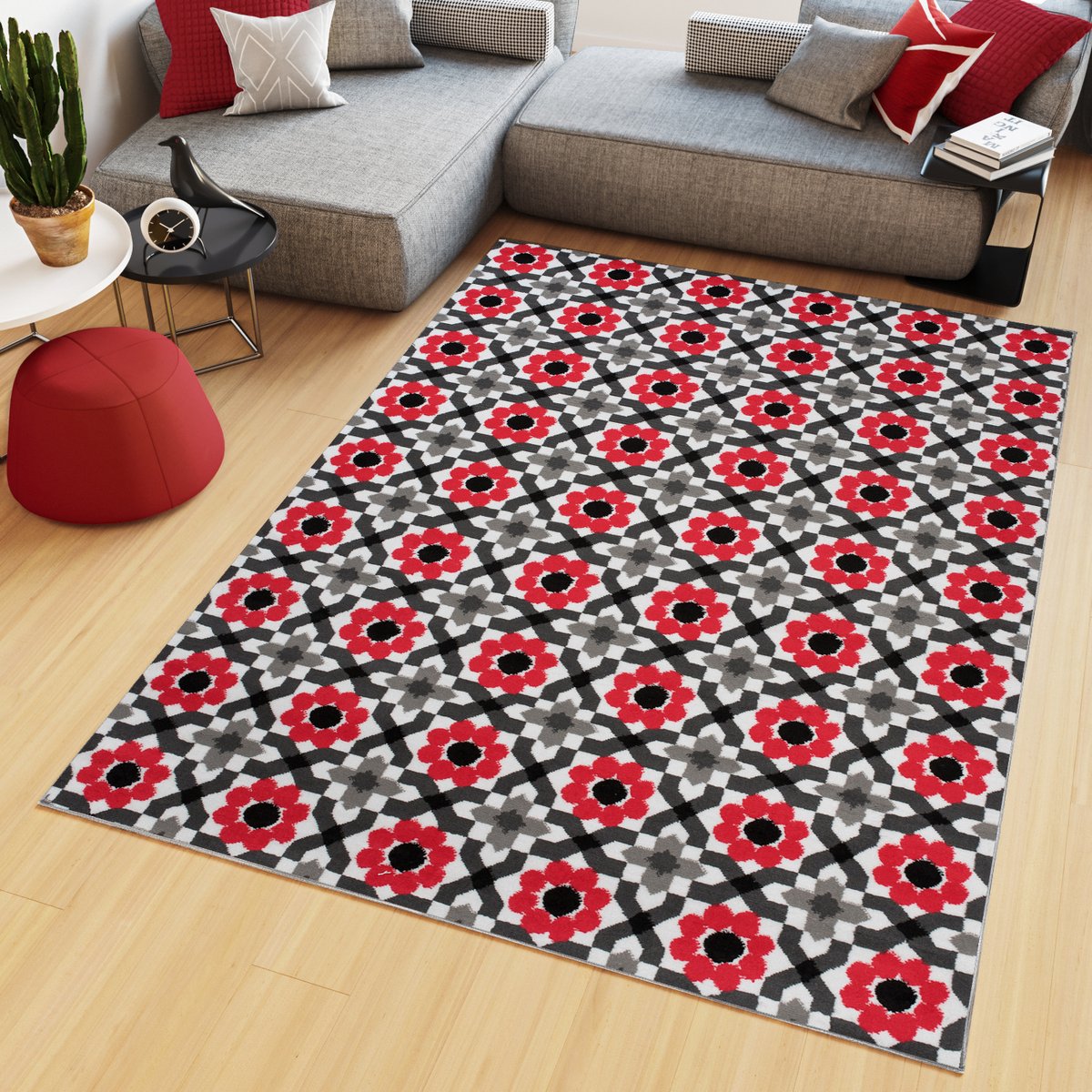Tapiso Maya Vloerkleed Rood Slaapkamer Gebloemd Tapijten Maat- 130x190
