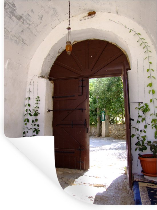 Foto: Muurstickers sticker folie de oude ingang van het anafonitria klooster op zakynthos 120x160 cm plakfolie muurstickers kinderkamer zelfklevend behang xxl zelfklevend behangpapier stickerfolie