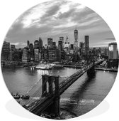 WallCircle - Wandcirkel ⌀ 30 - Luchtfoto Brooklynbridge -zwart-wit - Ronde schilderijen woonkamer - Wandbord rond - Muurdecoratie cirkel - Kamer decoratie binnen - Wanddecoratie muurcirkel - Woonaccessoires