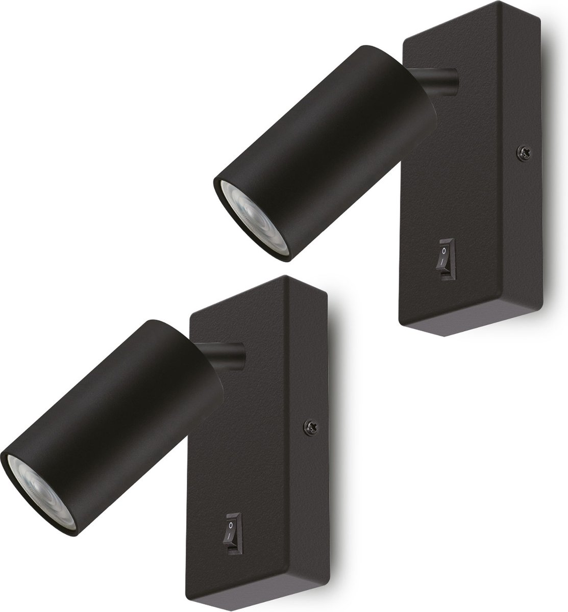 Maclean - Set van 2 stuks - wandlamp - spot - rond - met LED lamp GU10 4000K - met schakelaar - 55x100mm - kleur zwart - MCE369 B