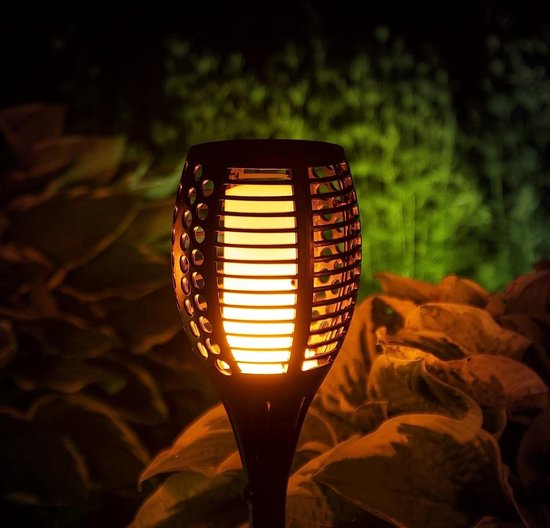 LED fakkel met vlam effect Oplaadbaar via zonnepaneel en USB