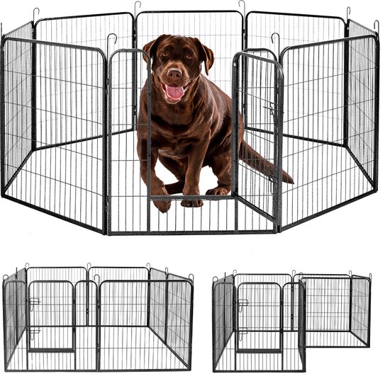 IvoQ Puppyren – Hondenren met 8 panelen 80x60 cm – Hondenbench – Staal – Opvouwbaar & Duurzaam – Geschikt voor Honden, Konijnen en Meer