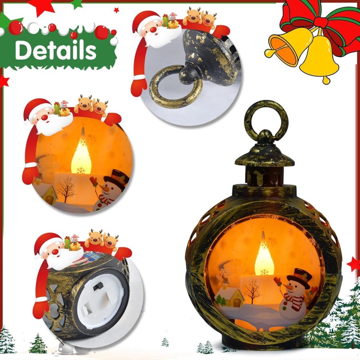 Kerstlantaarns met LED-licht voor Kerstmis en decoratie - windlicht zwart 85 x 12 cm . – foto 5