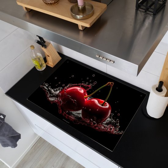 KitchenYeah® Protection plaque induction 75x50 cm - Cerises - Fruits - Eau - Protege plaque de cuisson - Couvre plaque induction - Protecteur d'induction - Cuisine