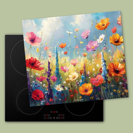 KitchenYeah® Protection plaque induction 60x52 cm - Coloré - Fleurs - Nature - Protege plaque de cuisson - Couvre plaque induction - Protecteur d'induction - Cuisine