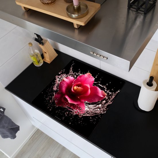 KitchenYeah® Protection plaque induction 60x55 cm - Rose - Fleur - Eau - Protege plaque de cuisson - Couvre plaque induction - Protecteur d'induction - Cuisine