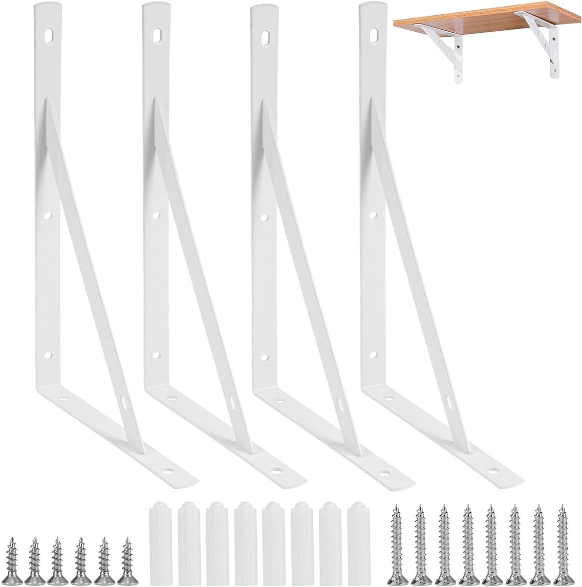 Hoekplankhouders 25 x 15 cm - Set van 4 stuks met schroeven