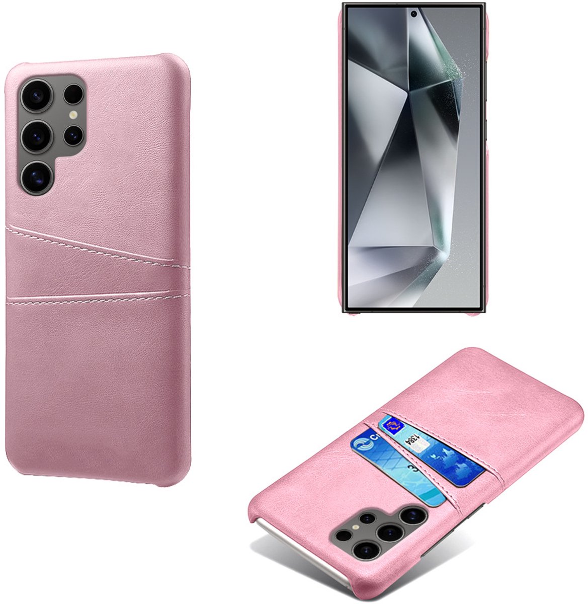 Backcover met Opbergvakjes + Glas Screenprotector voor Galaxy S25 Ultra _ Roze Goud