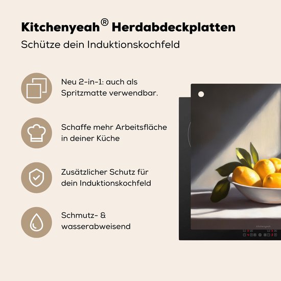 KitchenYeah® Protection plaque induction 60x55 cm - Citrons - Nature morte - Jaune - Protege plaque de cuisson - Couvre plaque induction - Protecteur d'induction - Cuisine