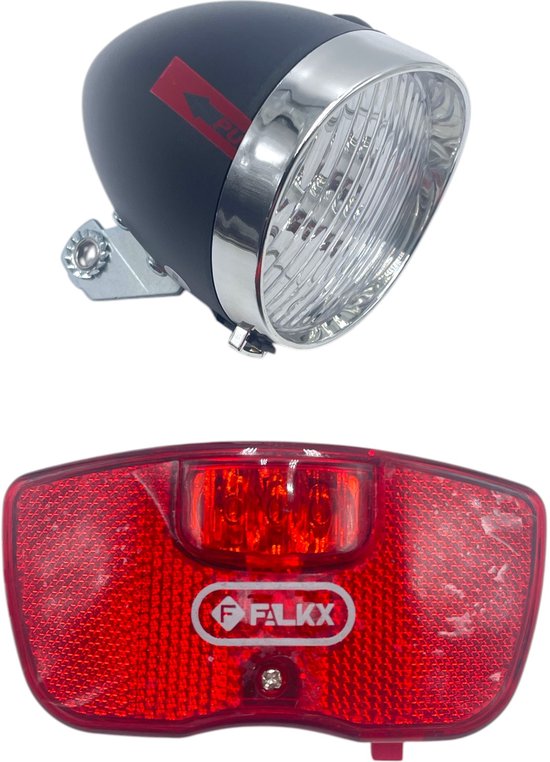 Falkx Retro LED fietsverlichtingsset - koplamp en achterlicht met reflector - inclusief batterijen — afbeelding 5