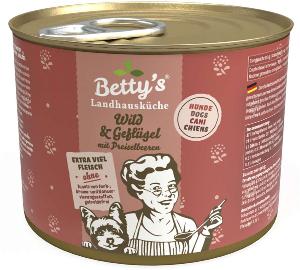 Betty's Landhausküche Dog - blik 6x200g - wild en gevogelte