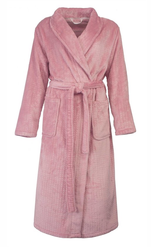 Tenderness Dames Ochtendjas - Fleece - Wafelmotief - Roze - Maat 3XL