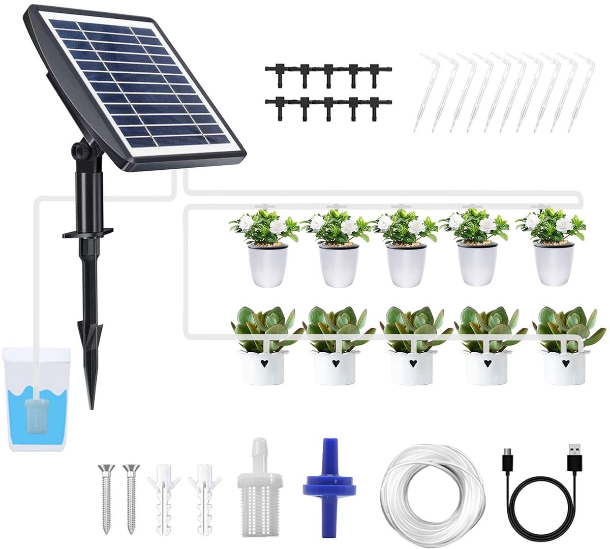 Automatische zonne-irrigatie - Tuinirrigatiesystemen van 10 m met 10 druppels