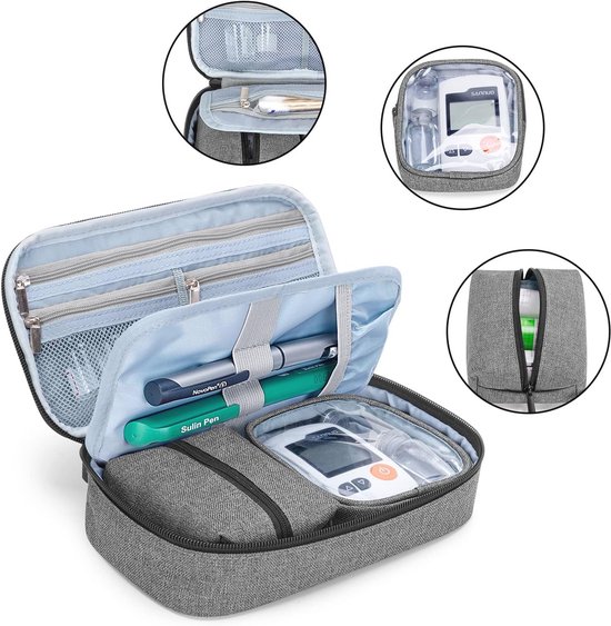 Diabetische Benodigdheden Tas voor Glucose Meter en Insuline Pennen - Organiser voor Diabetes Zorg - Grijs van Trunab — afbeelding 2