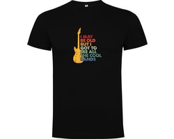 Zwart T-Shirt met Kleurrijke print “ I may be Old but I got to see All the COOL Bands – Humor – Leeftijd – Retro “ Print Full Color Maat L