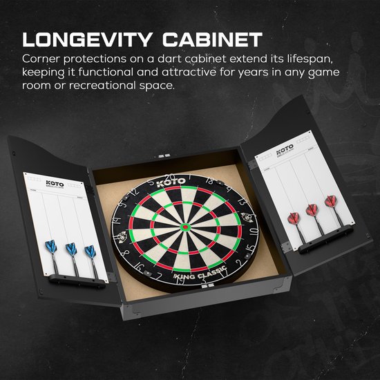 KOTO Dartkabinet Zwart Incl. Dartbord, 6 Steeltips Dartpijlen,KOTO Afwerplijn & Handleiding, Houten Darts Kast, Dartkast met dartpijlen, Kabinetdart van KOTO — afbeelding 3