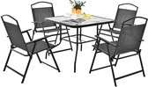COSTWAY 5-delige tuinmeubelset, terrasmeubelen incl. 4 klapstoelen, 1 tafel met parasolgat, tuingarnituur voor 4 personen, zitgroep, zitmeubelen voor achtertuin, terras