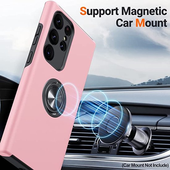 Coque de téléphone avec anneau et aimant pour support de téléphone - Compatible avec : Samsung Galaxy S25 Ultra - Rose