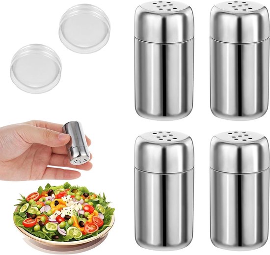 Chstarina Set van 2 gouden zoutpeper shakers, 150 ml, 11,5 x 5,5 cm, roestvrijstalen zout- en pepershakers, set met glazen fles voor keuken, eettafel, barbecue, restaurant, camping