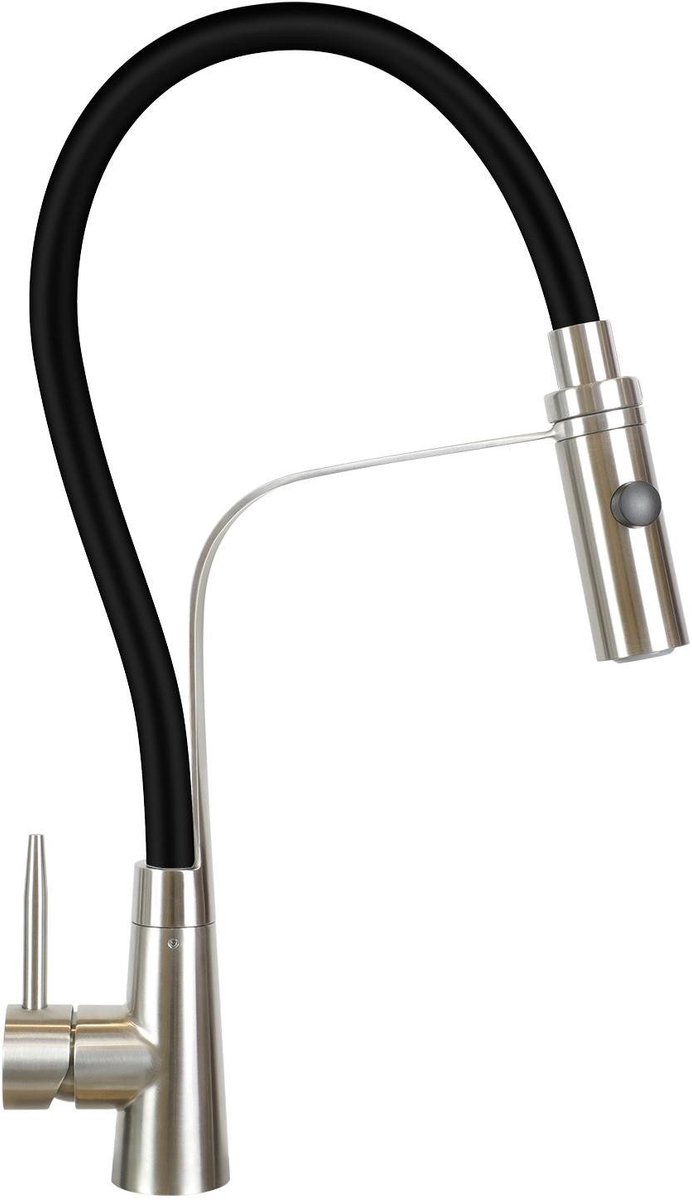 NETTLIFE Keukenkraan met Uittrekbare uitloop - Flexibel - Hoge uitloop - 360° draaibaar - kraan met douche - 46.5CM - Mengkraan - Zwart