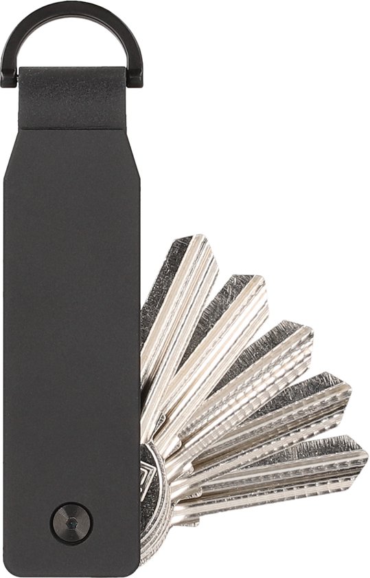Valenta Organiseur de clés en aluminium Zwart - Porte-clés robuste pour 6 clés fines maximum - Comprend un anneau en D pour clé de voiture, un clip de montage et un mini tournevis - Empêche les clés de pendre