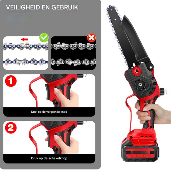 Compacte Draadloze Kettingzaag Zyren - 8 Inch Handheld Kettingzaag voor Houtzagen, Bomen Snoeien en Tuinwerk van Zyren — afbeelding 5