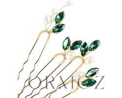ORMEZ - Groene Bruidshaarsieraad – Haarspeld met Bladeren - Bruiloft - Bruidskapsel - Hoofdsieraad - haaraccessoires