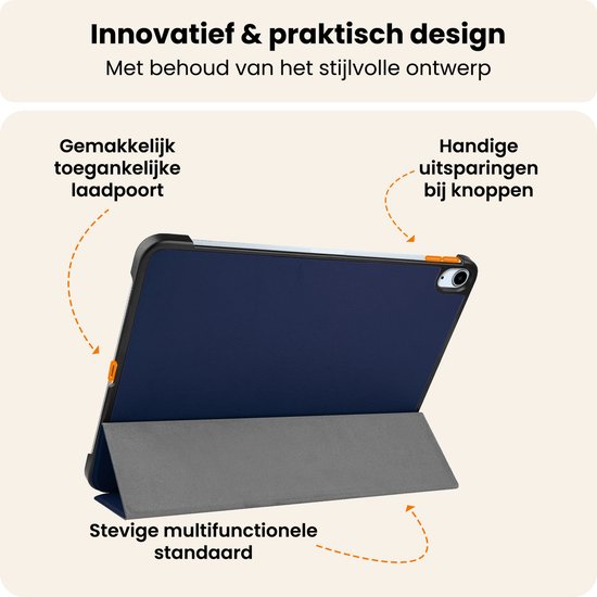 Étui pour iPad Air 2025 (11 pouces) Étui pour tablette à trois volets Étui avec protection d'écran - Étui pour iPad Air M3 (11 pouces) Étui à Hardcover - Bleu foncé
