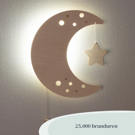 Baby's Only Houten wandlamp babykamer & kinderkamer - Maan - Wonder - Bruin - FSC-keurmerk - Duurzame ledverlichting - 25.000 branduren - Eenvoudig aan de muur te bevestigen
