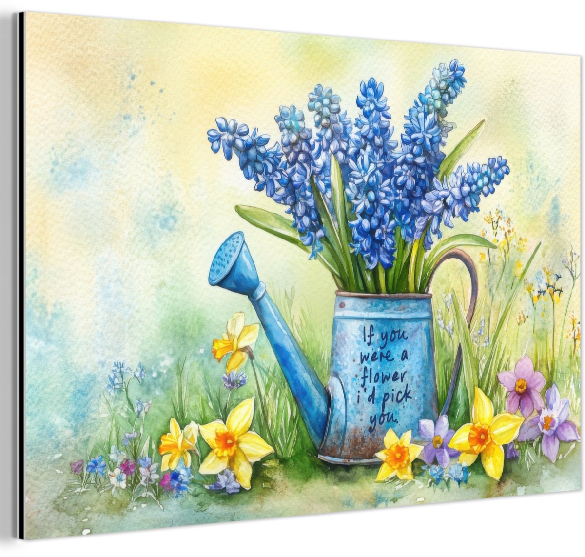 Aluminium schilderij 150x100 cm - Wanddecoratie metaal - Lavendelbloemen - Quote - Gieter 