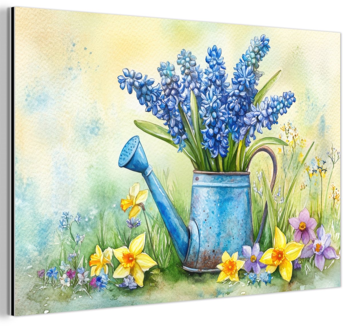 Aluminium schilderij 60x40 cm - Wanddecoratie metaal - Gieter - Lavendel - Bloesems - Meta