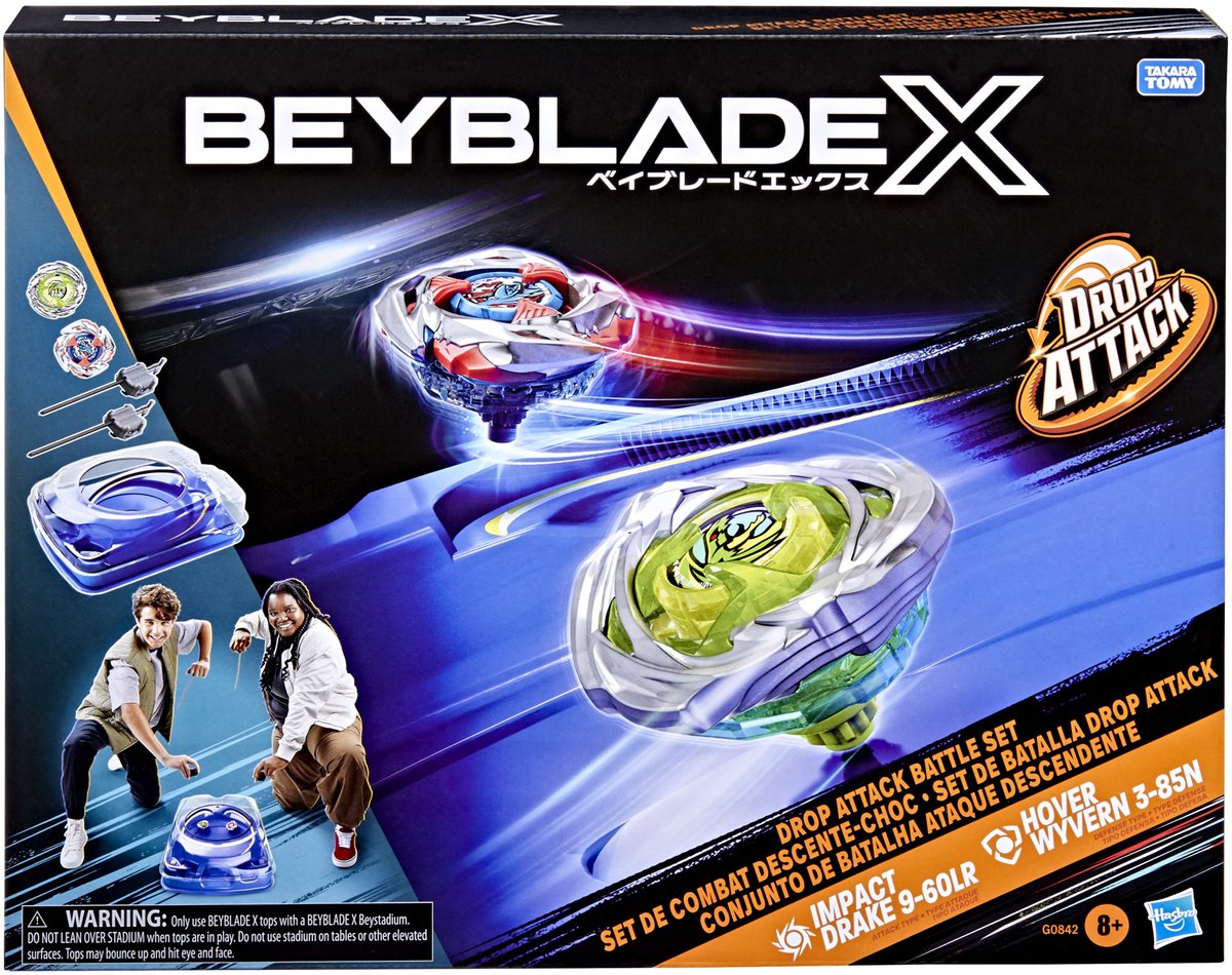 Beyblade X Drop Attack Battle-set met Beystadium - 2 rechtsdraaiende speeltollen en 2 launchers — afbeelding 3
