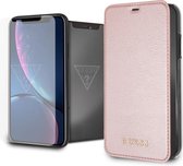 Guess boekmodel hoesje rose voor iPhone XR - inclusief GUESS tempered glass pack